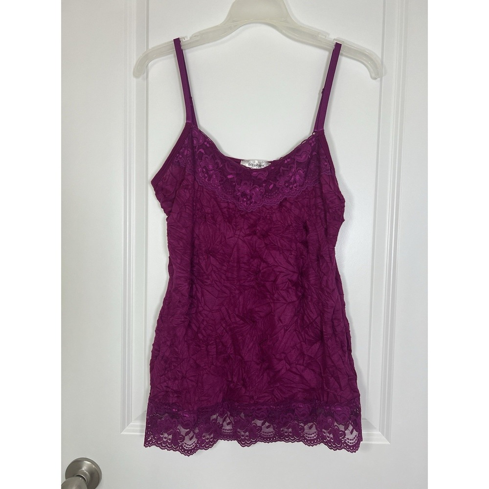 Dressbarn Women's Y2K Purple Lace Trim Crinkle Cami Tank Large Fairy Grunge 90s